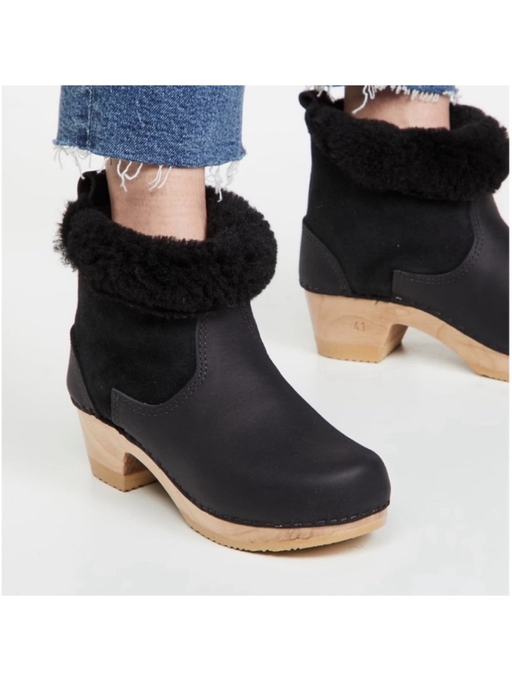 No. 6 Pull-On‎ Shearling Clog Boot Black Suede EU 37 GUC